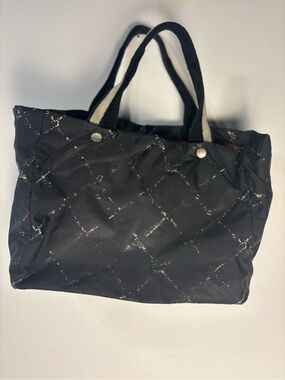Authentic Chanel Black Quilted Tote Bag with Metallic Accents